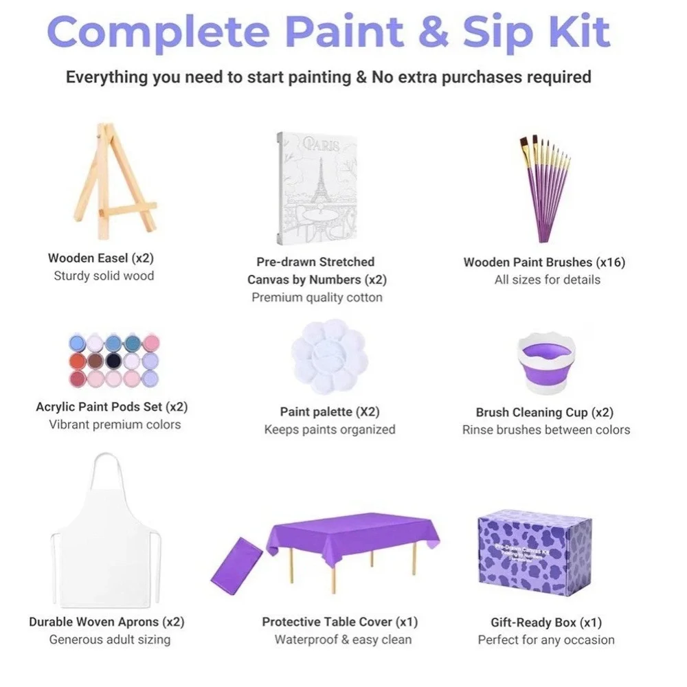Paint And Sip Kit Adult Date Nigth Paint By Numbers Kit For Couples Complete Beg